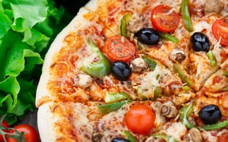 Обои пицца, еда, food, начинка, зелень, pizza, stuffing, green