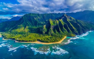 Картинка природа, океан, панорама, остров, Гаваи