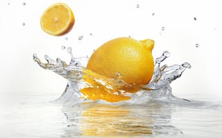 Картинка белый фон, water, lemon, лимон, вода, white, брызги, sprays