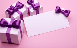 Обои подарок, box, present, puple, bow, лента, бант, pink, satin, gift