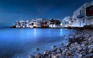Обои Mykonos, остров, ночь, дома, Greece, небо, Греция, море, город, Миконос