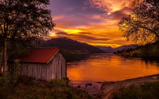 Картинка Норвегия, закат, озеро
