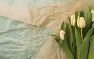 Картинка цветы, букет, желтый, тюльпаны, paper, tulips, flower