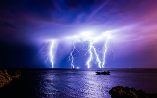 Картинка океан, молния, шторм, тучи, ночь, природа, гроза, Австралия