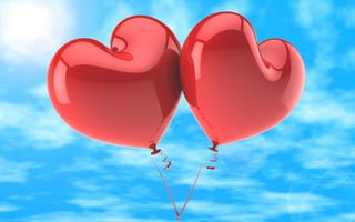 Обои balloons, heart, happy, sky, romance, сердечки, love, воздушные шары, любовь