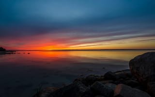 Картинка закат, камни, Балтийское море