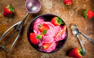 Картинка ягоды, клубника, мороженое, strawberry, ice cream, мята, десерт