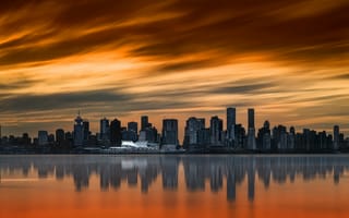 Картинка закат, город, Vancouver
