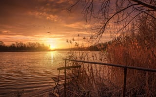Картинка закат, озеро, солце