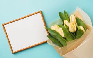 Картинка цветы, букет, тюльпаны, spring, romantic, yellow, рамка, flowers, tulips