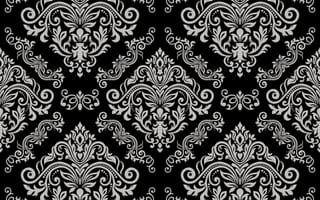 Обои seamless, черный, vintage, серый, floral, vector, grey, element, орнамент, pattern