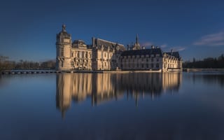 Картинка Франция, Chateau de Chantilly, отражение, замок, озеро