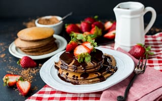 Картинка клубника, pancake, шоколад, sweet, chocolate, завтрак
