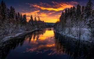 Картинка зима, река, ночь