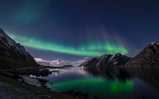 Картинка Норвегия, северное сияние, ночь, Лофотенские острова