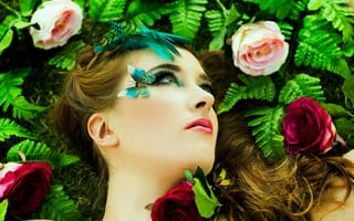 Обои style of a butterfly, макияж, цветы, портрет, roses