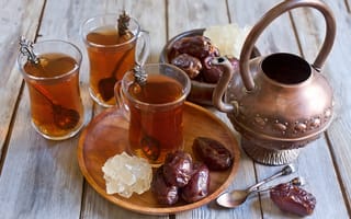 Картинка арабский чай, cups, ложки, чайник, tea, dates, чашки, Arabic tea, spoons, финики