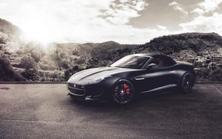 Картинка Jaguar, V8 S, front, чёрный, ягуар, Fernandez World Photography, black, F-Type, горы