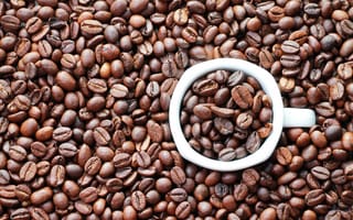 Картинка круг, белая кружка, зерна, кружка, настроения, coffe, кофе, кофейные зёрна