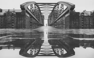 Обои отражения, Германия, мост, город