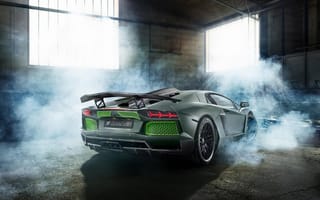 Картинка Lamborghini, LP700-4, Aventador, Green, 2014, Rear, Limited, Smoke, HAMANN