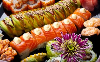 Обои суши, японская кухня, роллы, sushi, морепродукты, рыба