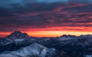 Картинка зима, горы, утро, Альпы, небо, облака, вечер, снег