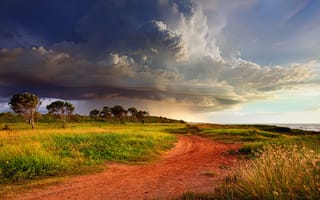 Обои Австралия, облака, циклон, тучи, небо, берег, шторм, дорога
