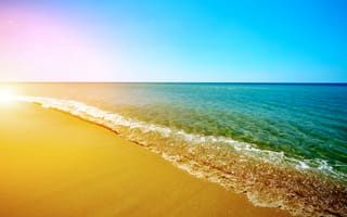 Картинка лето, песок, берег, море, солнце, пляж