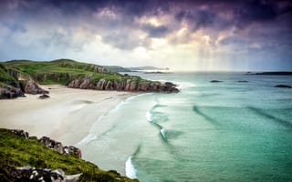 Картинка Great Britain, Scotland, Alba, утес, пляж, песок, пейзаж, берег, Шотландия, побережье, природа, облака, море