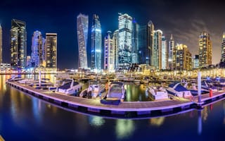 Обои бухта, ОАЭ, залив, Dubai Marina, небоскрёбы, Дубай Марина, UAE, Dubai, Дубай, ночной город, яхты
