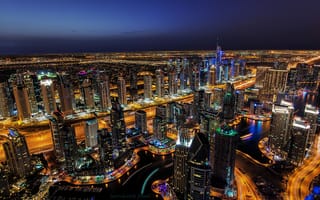 Картинка город, ночь, огни, Dubai Marina, Дубай