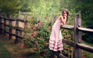 Картинка девочка, платье, забор, ребёнок, цветы