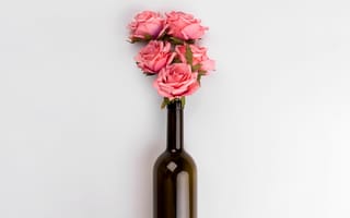 Картинка цветы, бутылка, flowers, roses, букет, розы, pink, розовые