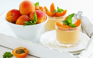 Картинка десерт, листики, абрикосы, apricots, dessert, leaves
