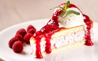 Картинка ягоды, малина, крем, мороженое, десерт, cake, сироп, пирожное