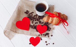 Картинка любовь, with love, romantic, чашка, love, зерна, croissant, cup, heart, beans, круассан, сердце, coffee, кофе