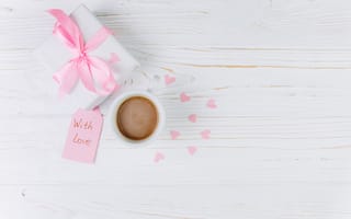 Картинка любовь, cup, gift, romantic, heart, чашка, love, coffee, tender, сердечки, подарок, with love, pink