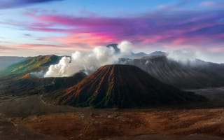 Картинка облака, дым, Индонезия, Бромо, горы, Ява, вулкан, тектонический комплекс Тенгер