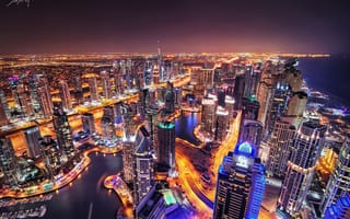 Картинка город, Дубай, выдержка, ночь, огни, вечер, Dubai Marina