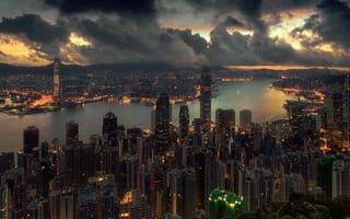 Картинка город, Hong Kong, ночь