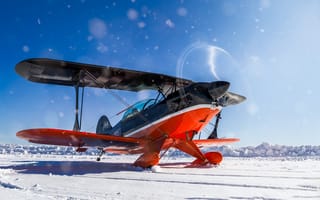 Картинка пропеллер, крылья, биплан, самолет, зима, снег