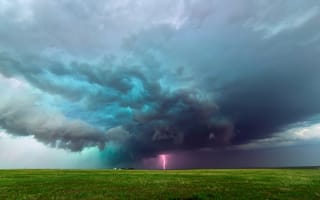 Картинка Колорадо, поля, равнины, США, молния, шторм, тучи, ферма