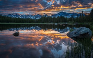 Картинка США, закат, Red Rock Lake, Indian Peaks, Колорадо, вечер, национальный парк Роки-Маунтин