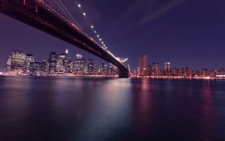 Картинка New york city, огни, Brooklyn Bridge, ночь, США, Manhattan, Бруклинский мост, usa, город, небоскребы, Ист Ривер, Манхэттен