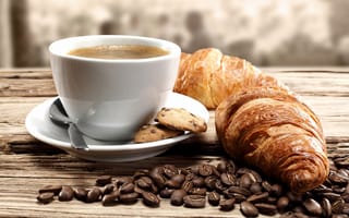 Картинка круассаны, croissants, biscuits, кофейные зерна, печенье, coffee, кофе, coffee beans