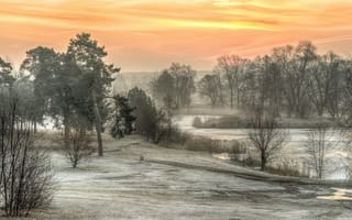 Картинка Солнечно, Польша, утро, Залесье-Дольне, морозно