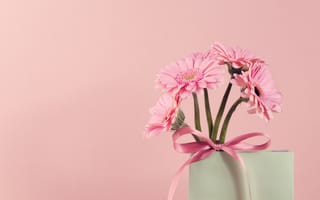 Картинка цветы, ваза, розовый, герберы