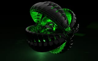 Картинка 3D, зеленое, абстракция, черное, шар