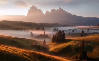 Картинка утро, туман, свет, Германия, горы Альпы
